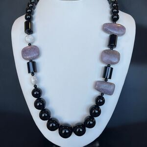 Jay King DTR Sterling Silver 925 Black Onyx & Purple Agate Stone Bead Necklace